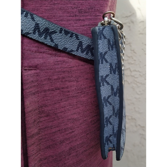Michael Kors Blue Denim MK Logo Silver Chain Pull Women's Waist Pack Bell Bag - Picture 5 of 16